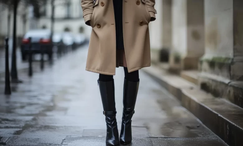 polished look with trench coat kneehigh boots 1079150 230693